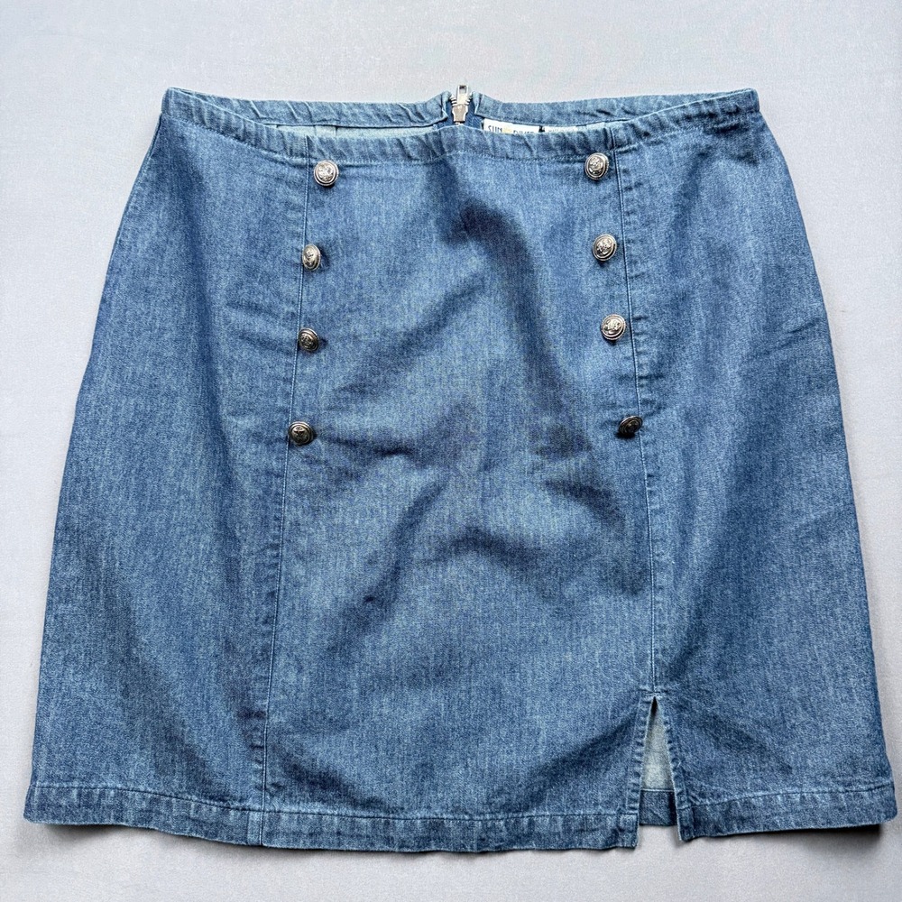 Sun River Denim‎ Skirt Mini Blue Jean Button Front Slit Women's Large